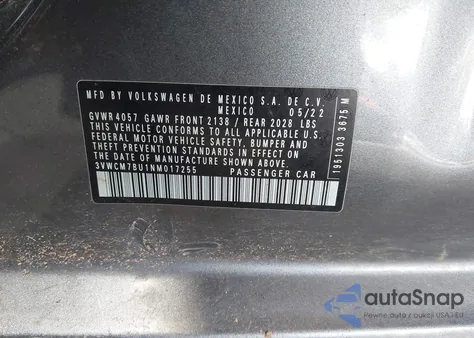 2022 Volkswagen Jetta 1.5T S from USA, damaged, VIN 3VWCM7BU1NM017255